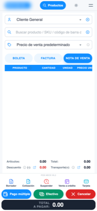 POS NECS en el navegador de un celular