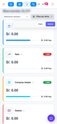 POS NECS en el navegador de un celular con los indicadores del negocio